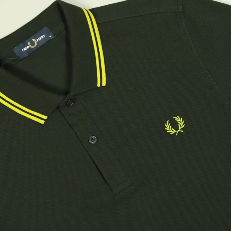 Fred Perry Twin Tipped Polo Shirt M3600 - British Racing Green/Citron-1